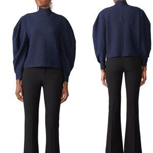 PatBo Super Sleeve Shimmery Blue Lurex Top Size Small Puff Sleeve Holiday